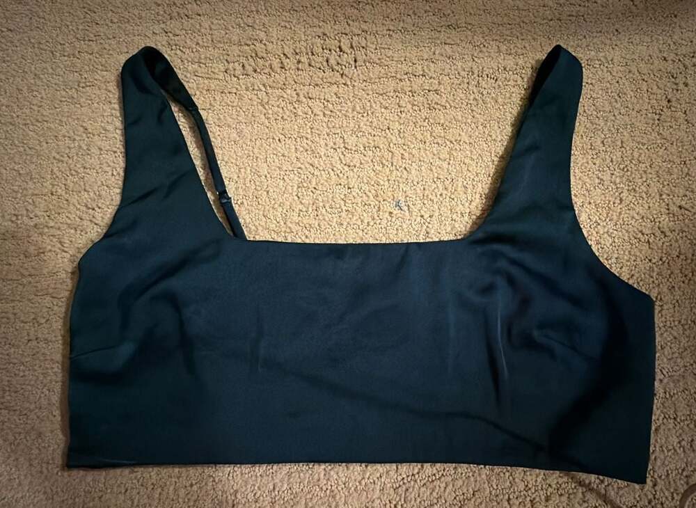 NIA Green Satin Square Neck Cropped Tank Top with Smocked Back Size L